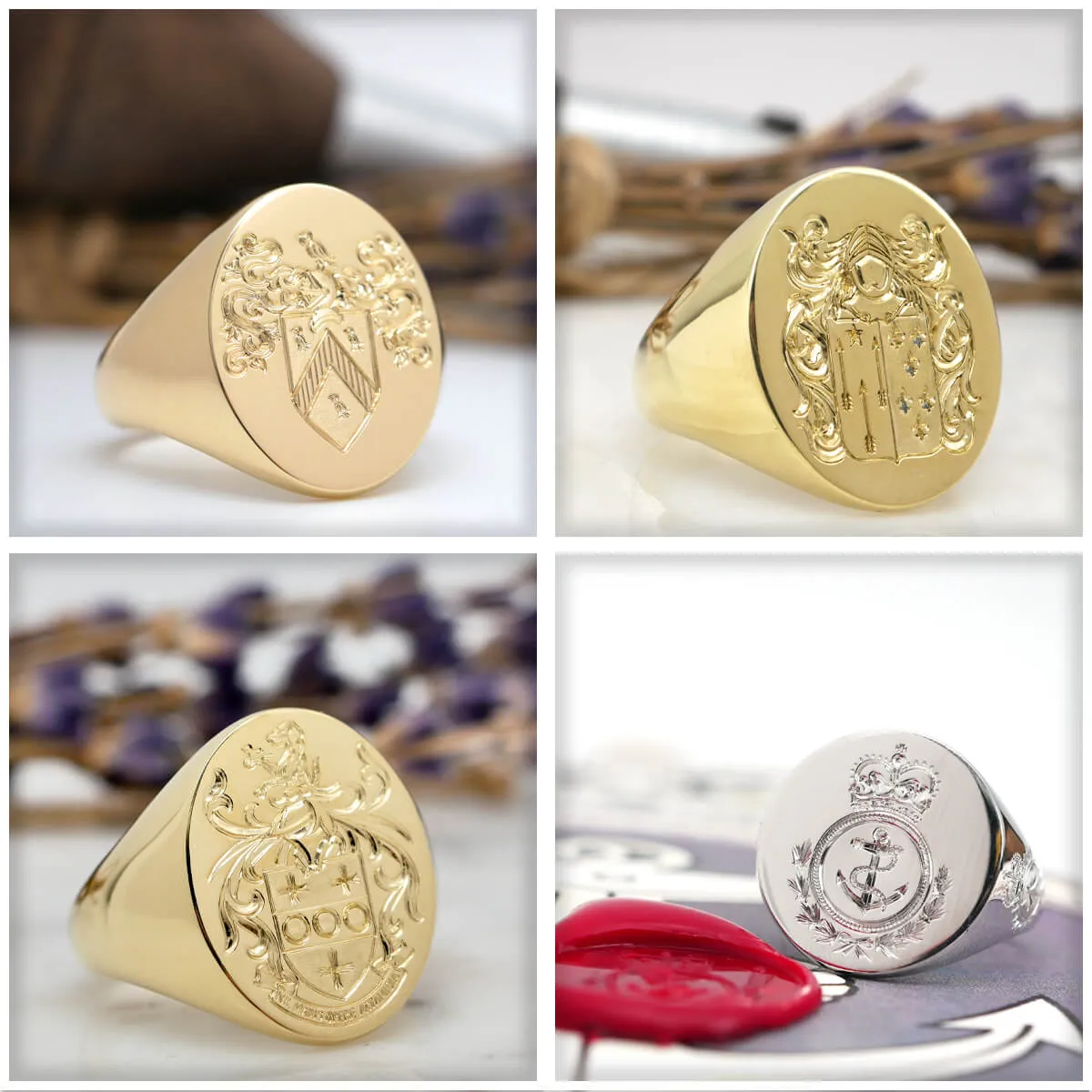 Men's Square Signet Ring - Extra Large - Hand Engraved Family Crest / Logo