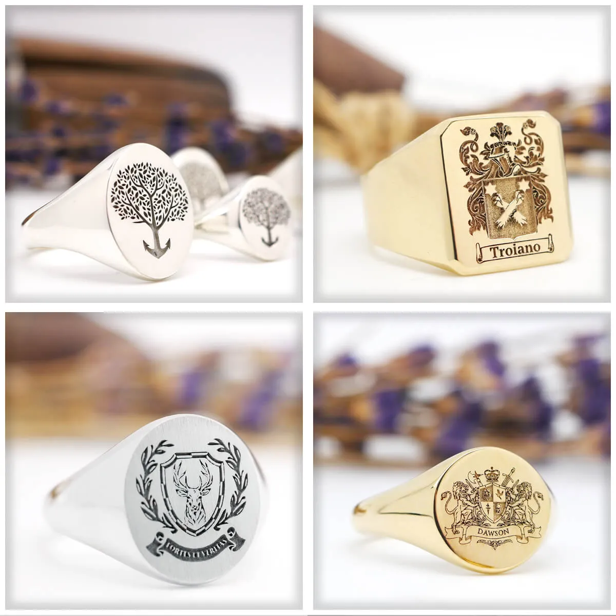 Men's Square Signet Ring - Small - Laser Engraved Family Crest / Logo