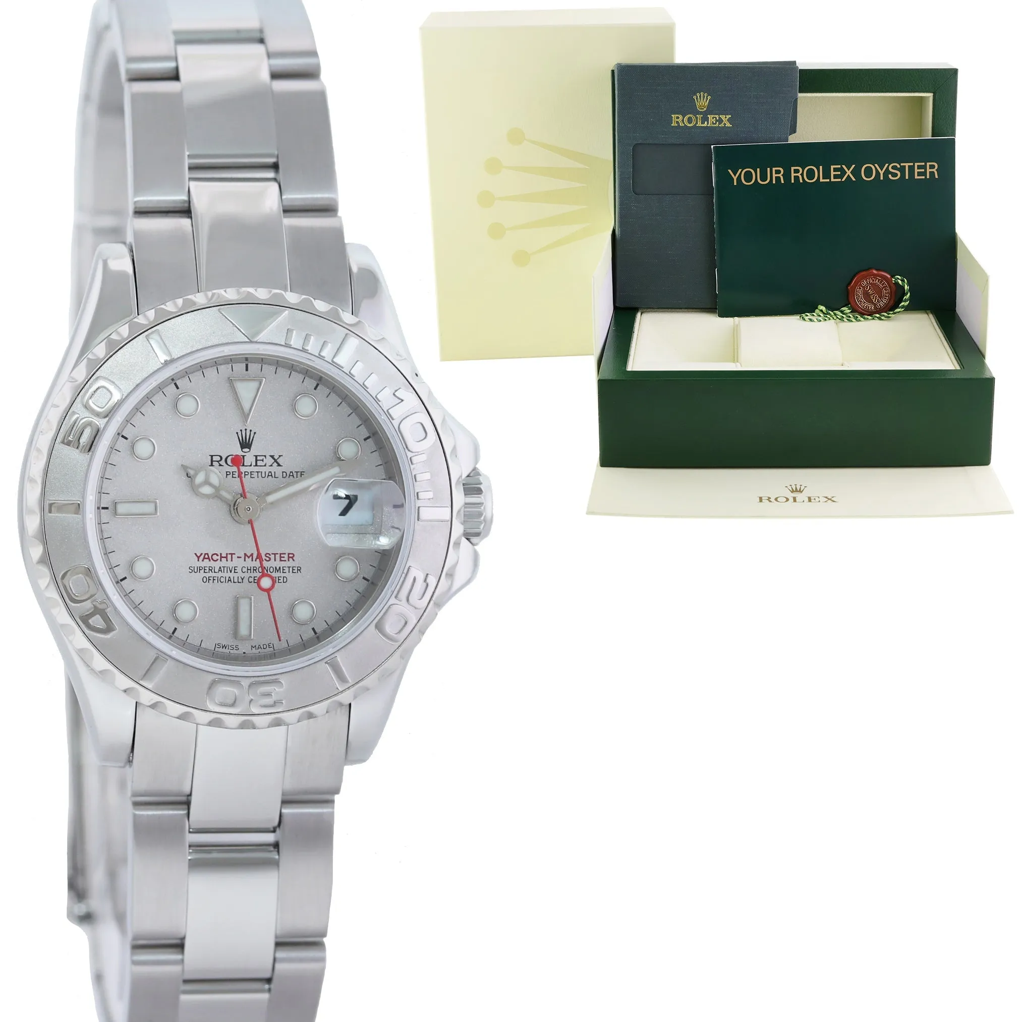 MINT Ladies Rolex Yacht-Master Steel 169622 29mm Platinum Watch Box