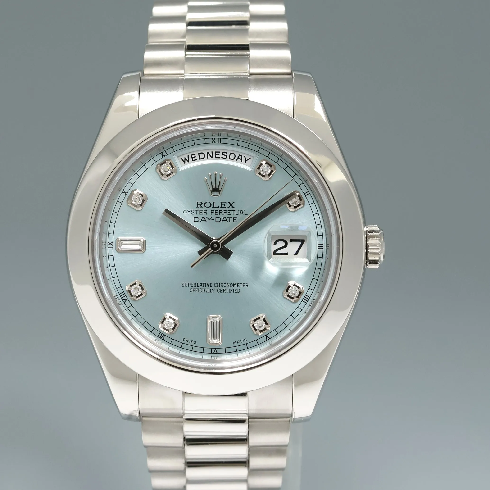 MINT Rolex Day-Date 41mm Glacier Blue Diamond Platinum President 218206 Watch Box