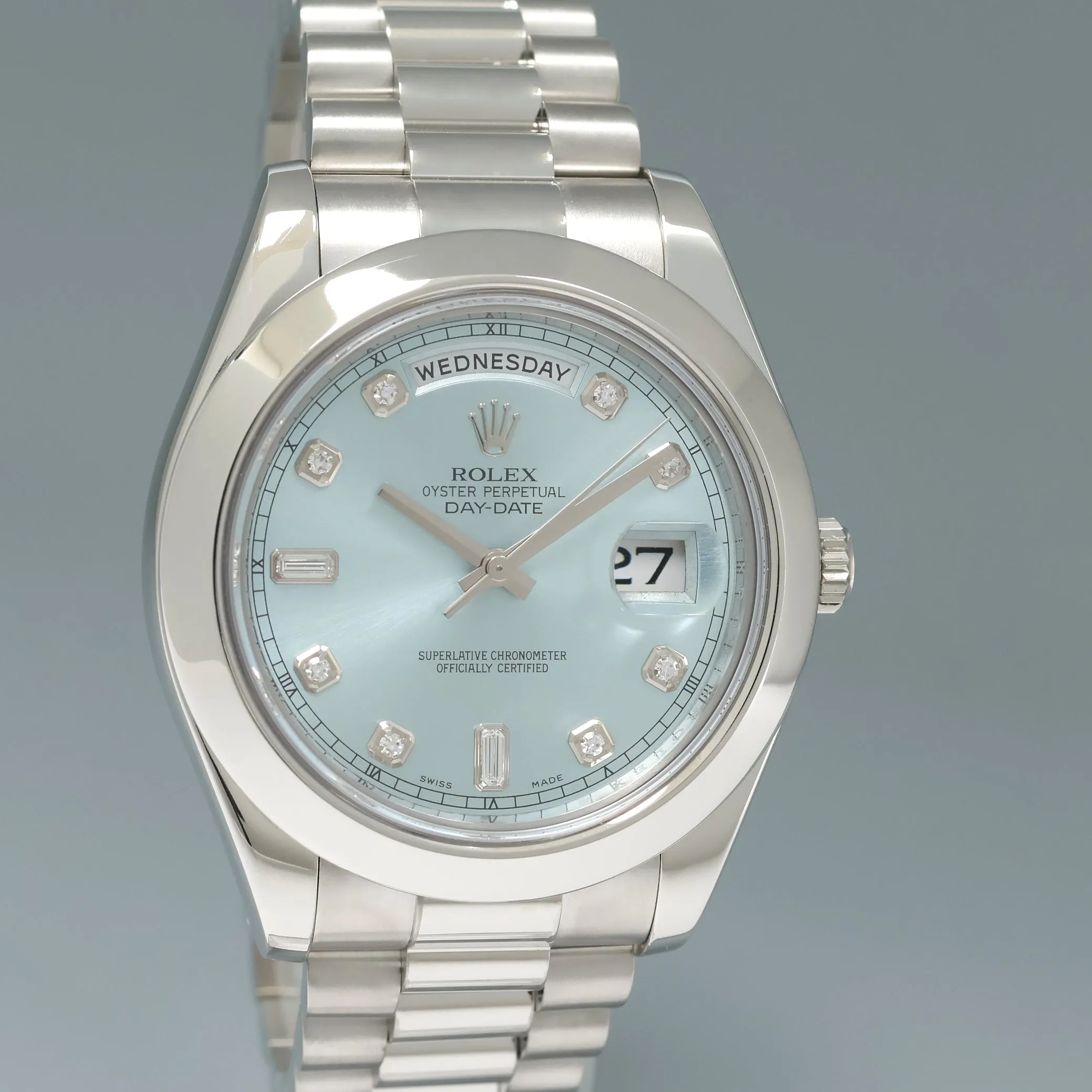 MINT Rolex Day-Date 41mm Glacier Blue Diamond Platinum President 218206 Watch Box