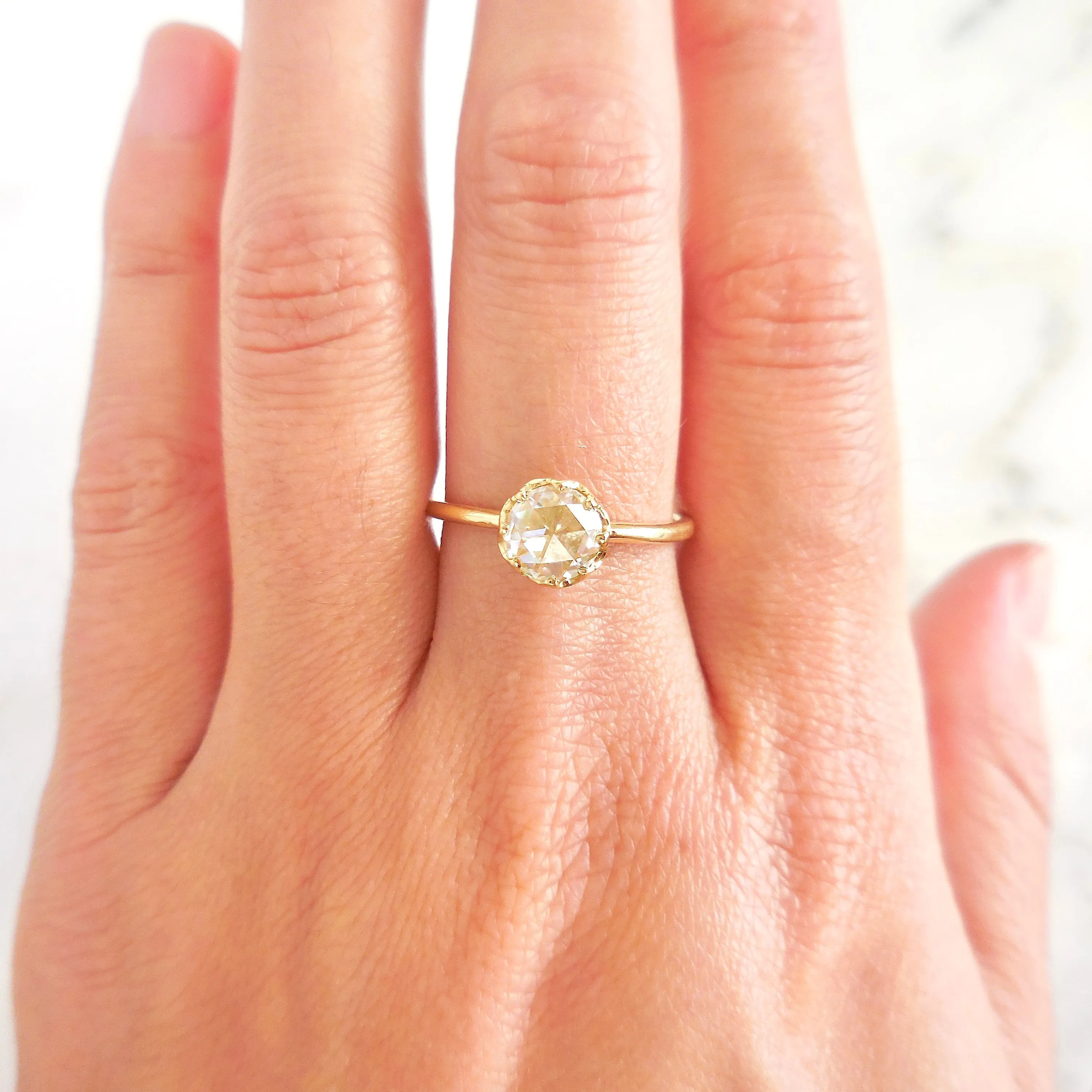 Moissanite Engagement Ring - Charles & Colvard Moissanite Ring 18 Karat Gold - Rose Cut Moissanite Ring