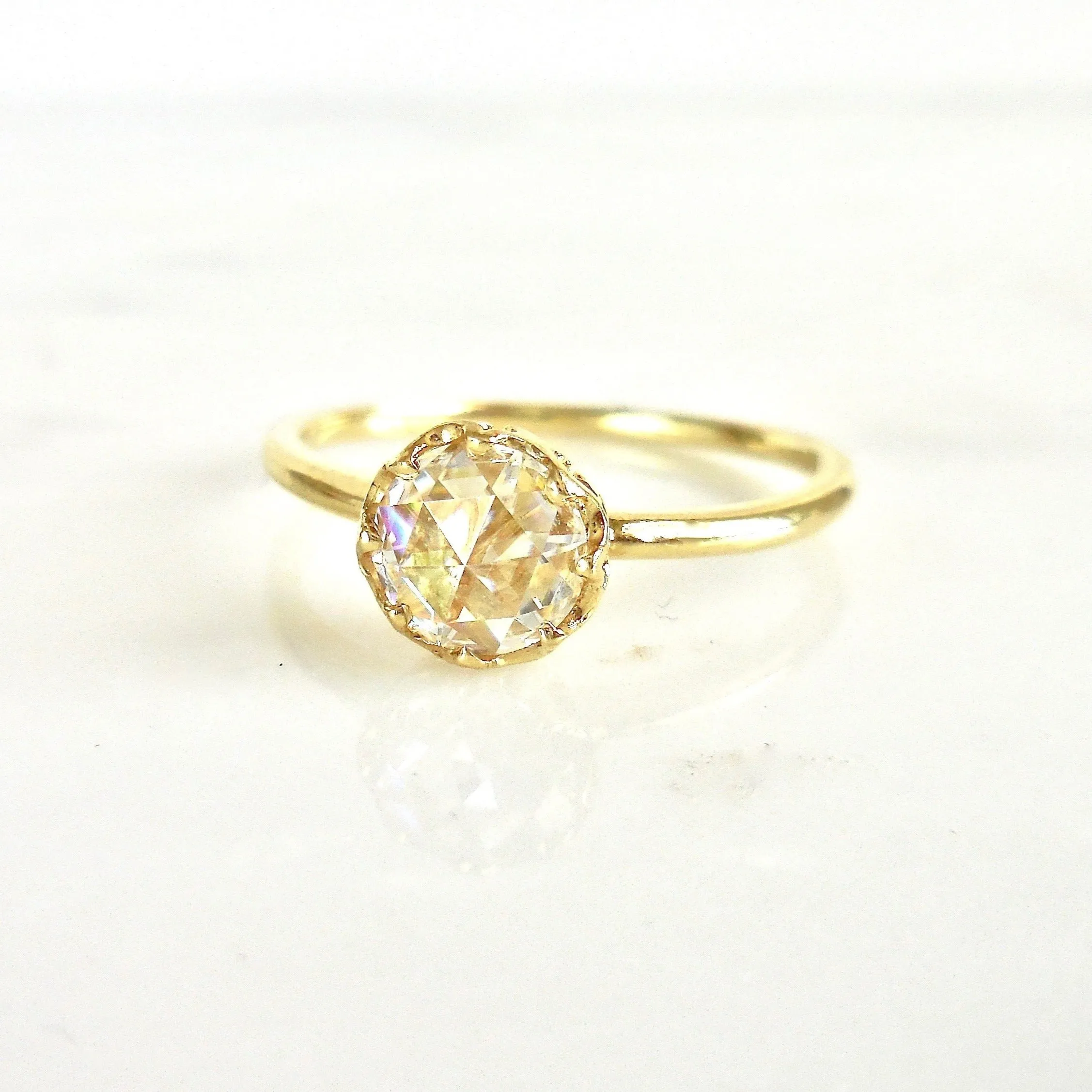 Moissanite Engagement Ring - Charles & Colvard Moissanite Ring 18 Karat Gold - Rose Cut Moissanite Ring