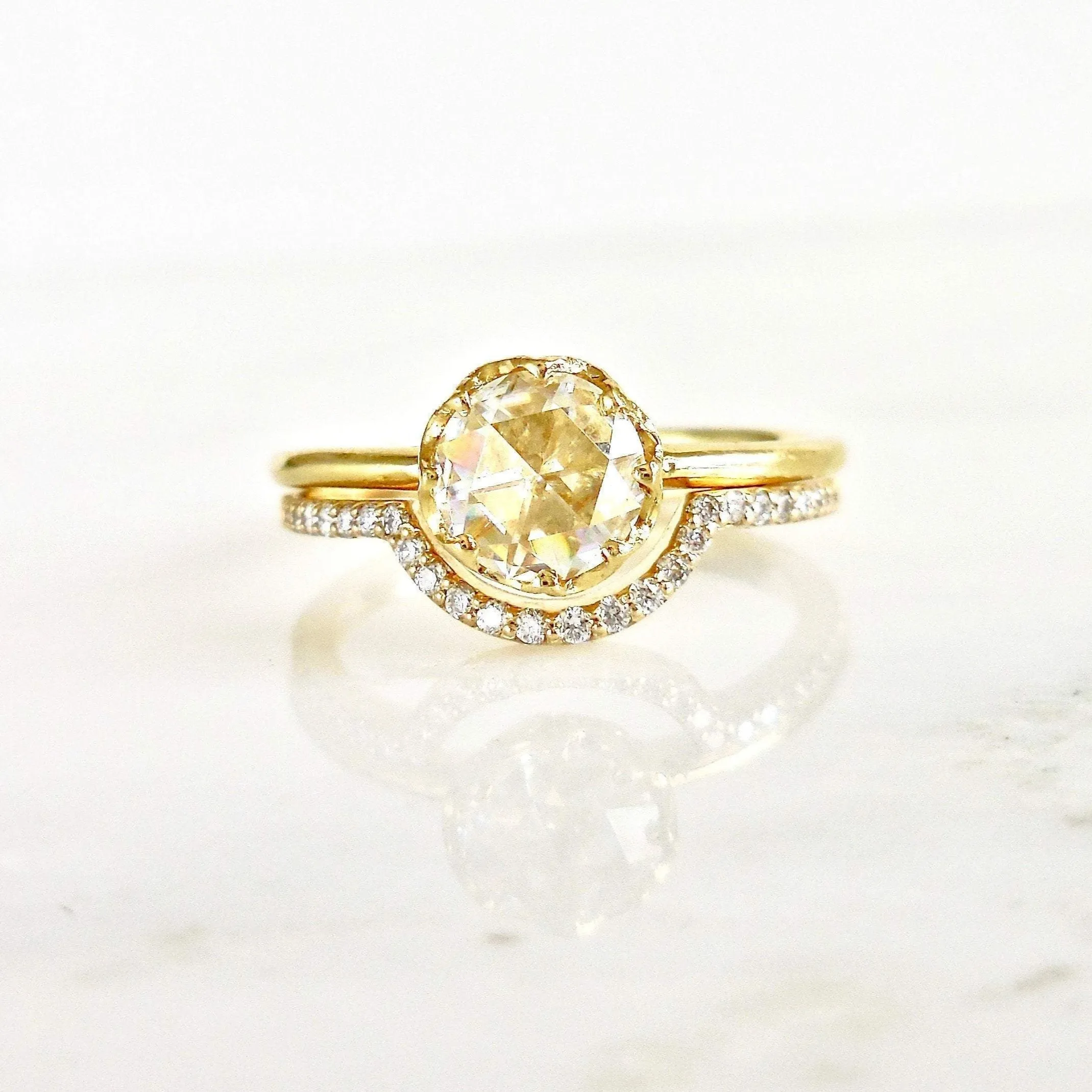 Moissanite Engagement Ring - Charles & Colvard Moissanite Ring 18 Karat Gold - Rose Cut Moissanite Ring