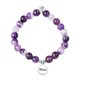 Mom | Stone Beaded Charm Bracelet | Amethyst