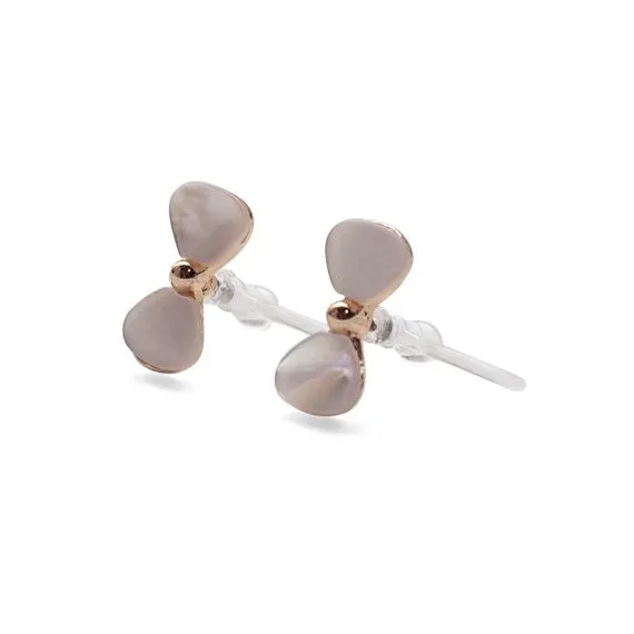 Mother Of Pearl Bow Tie Invisible Clip On Stud Earrings (Gold tone)