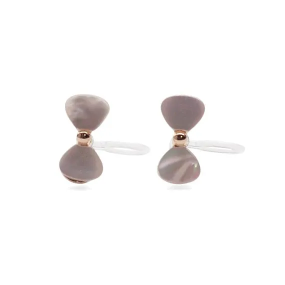 Mother Of Pearl Bow Tie Invisible Clip On Stud Earrings (Gold tone)