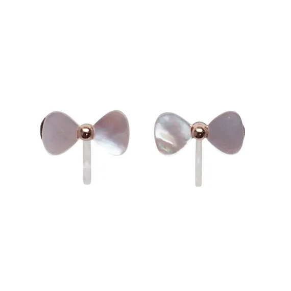 Mother Of Pearl Bow Tie Invisible Clip On Stud Earrings (Gold tone)