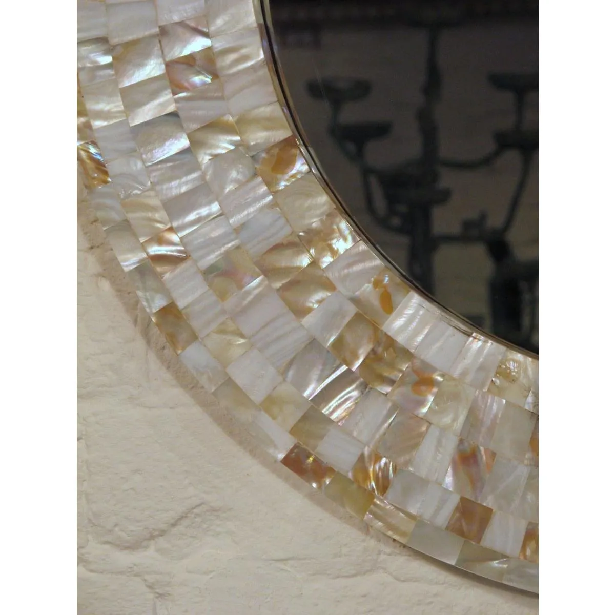 Mother Of Pearl Inlaid Round Mirror