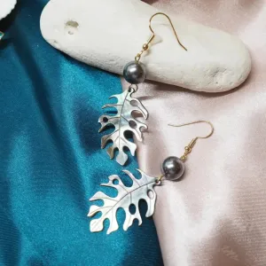 Mother of Pearl Monstera Drop Earrings