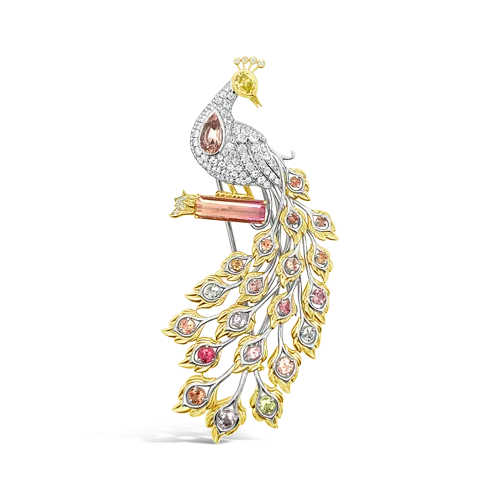 Multi-stone Peacock Brooch