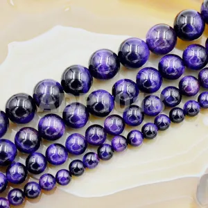 Natural Purple Amethyst Tiger's Eye Gemstone Round Loose Beads on a 15.5" Strand