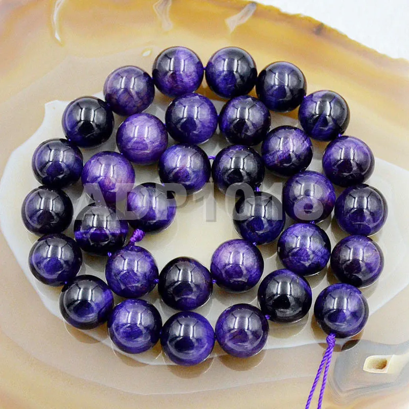 Natural Purple Amethyst Tiger's Eye Gemstone Round Loose Beads on a 15.5" Strand