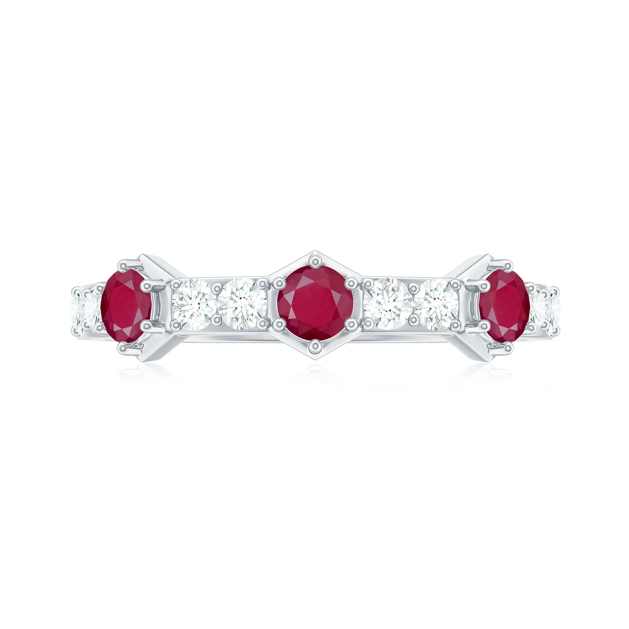 Natural Ruby and Diamond Minimal Half Eternity Ring