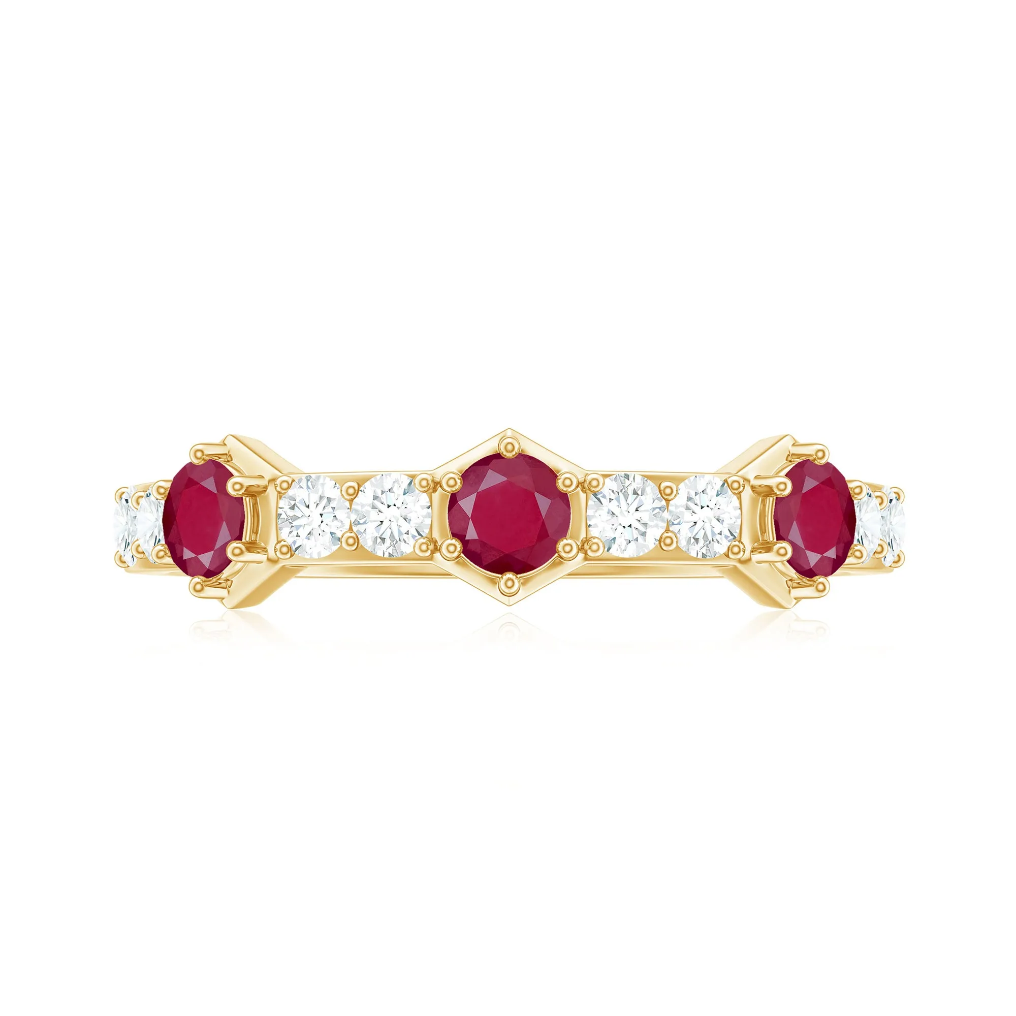 Natural Ruby and Diamond Minimal Half Eternity Ring