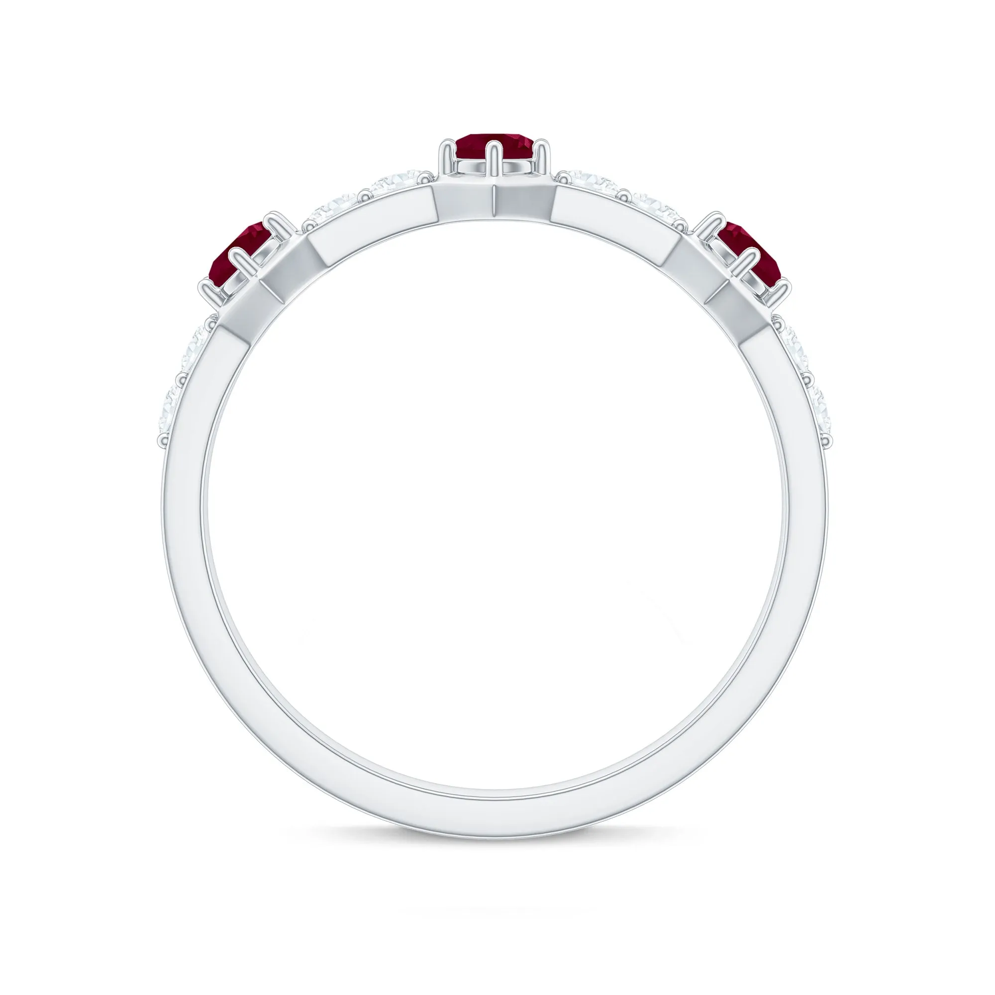 Natural Ruby and Diamond Minimal Half Eternity Ring