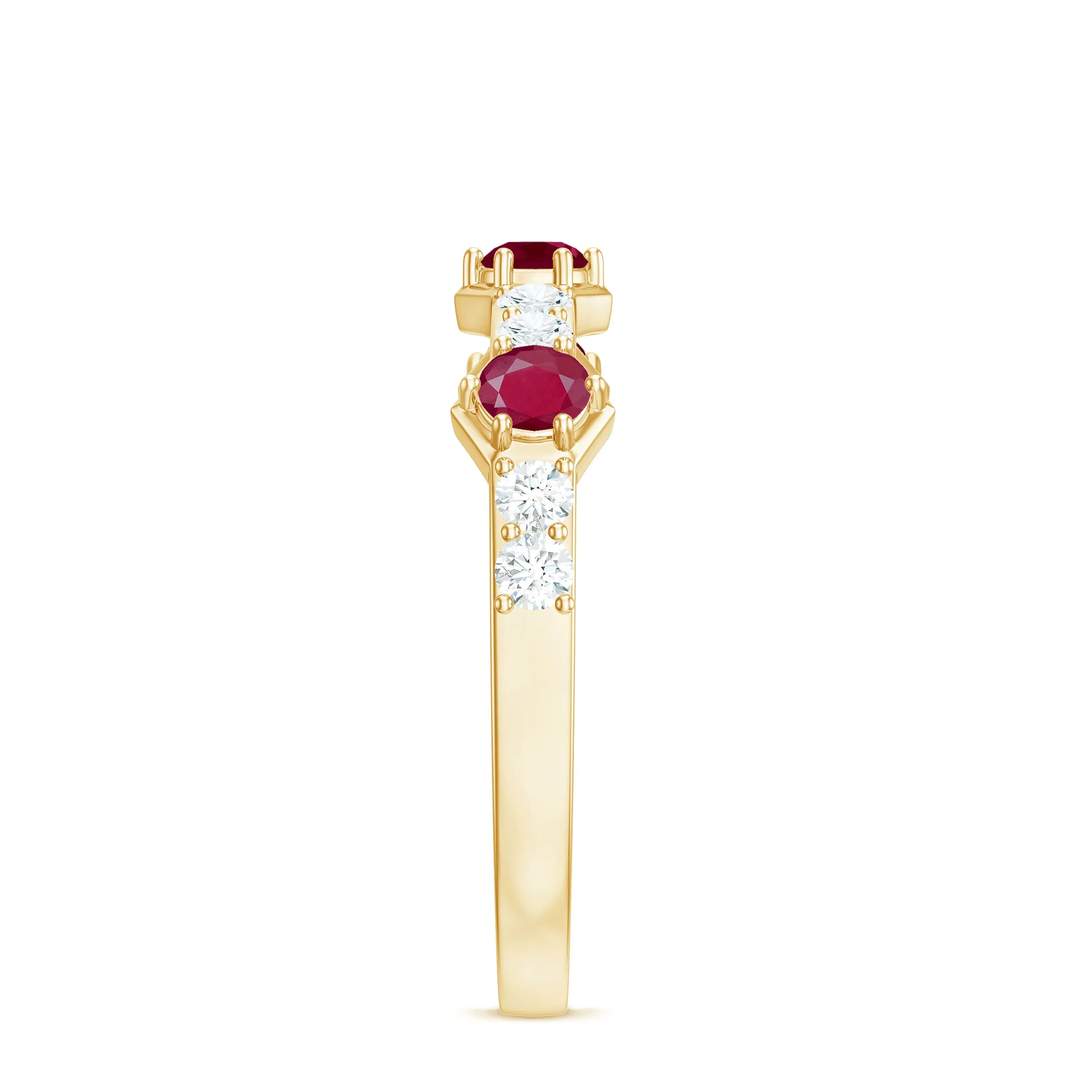 Natural Ruby and Diamond Minimal Half Eternity Ring