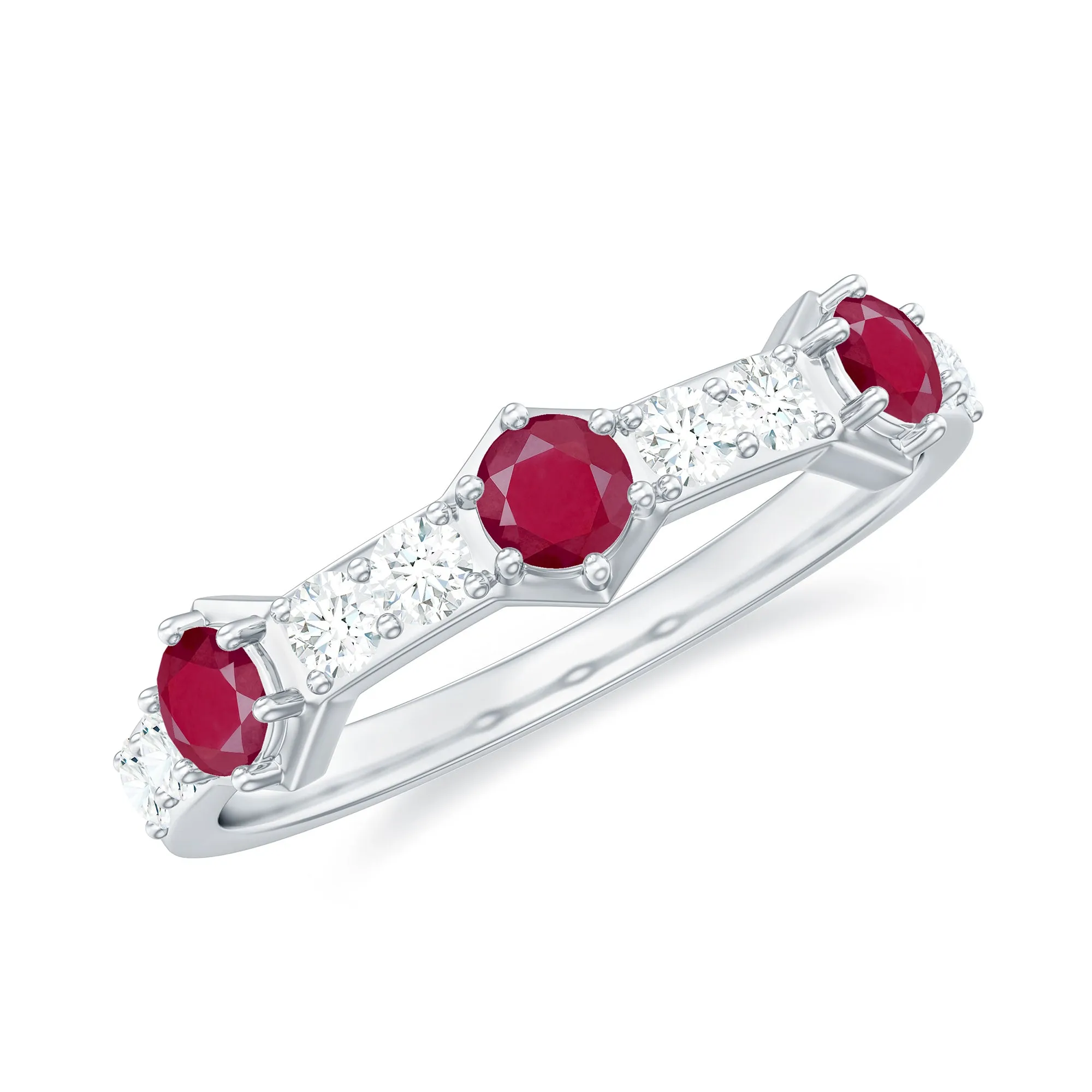 Natural Ruby and Diamond Minimal Half Eternity Ring