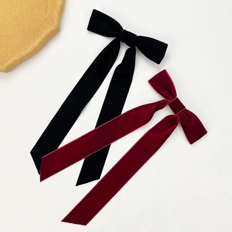 New Velvet Bow Ribbon Hairpin Women's Fashion  Back Clip Simple High-grade Temperament Hair Accessories