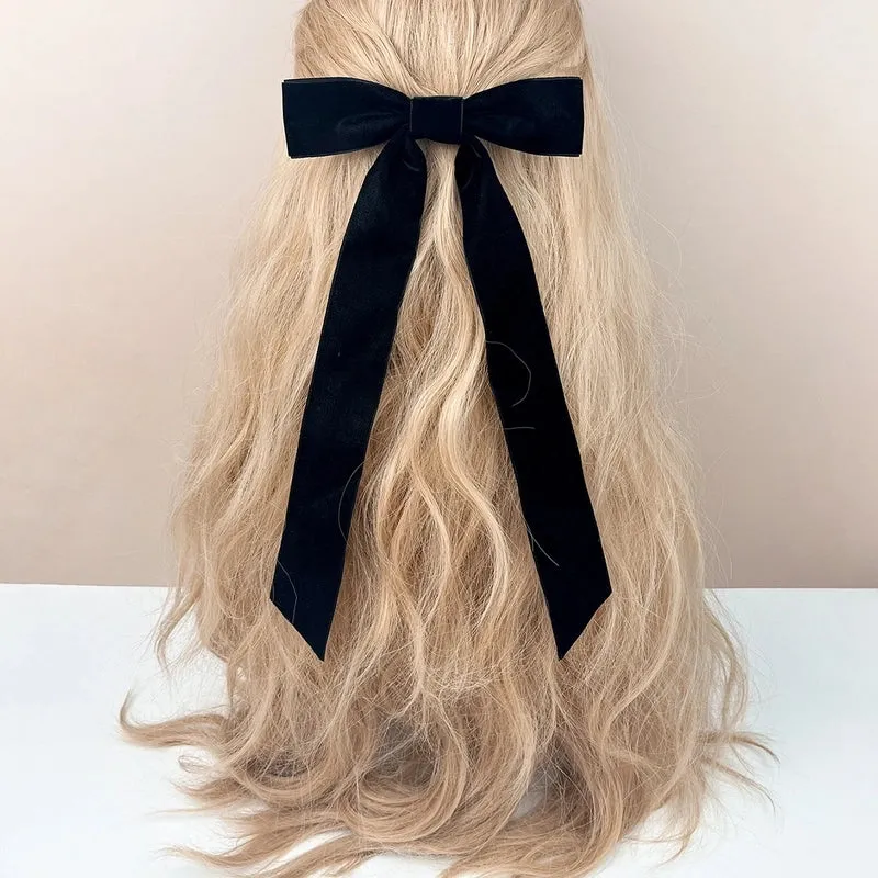 New Velvet Bow Ribbon Hairpin Women's Fashion  Back Clip Simple High-grade Temperament Hair Accessories