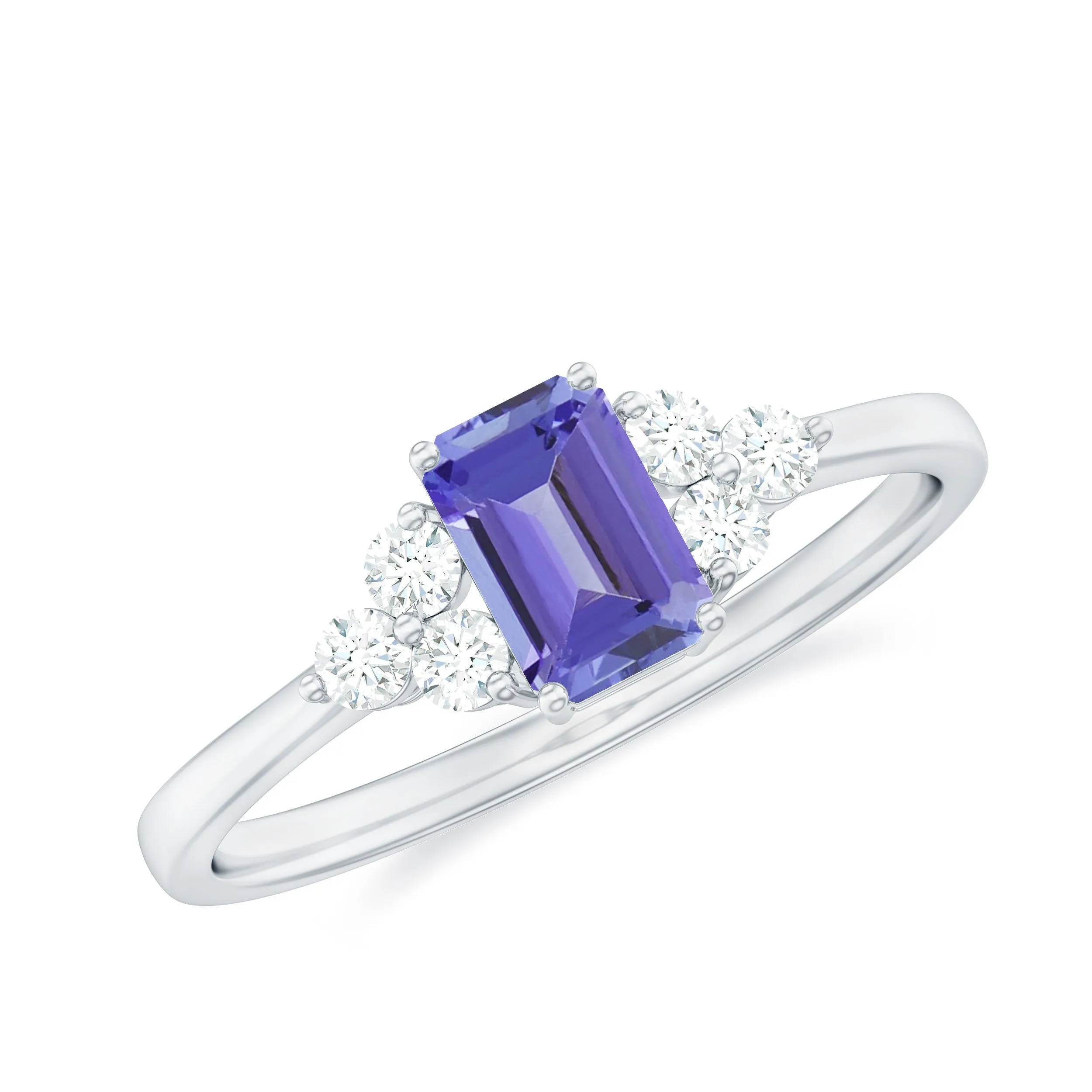 Octagon Cut Tanzanite Solitaire Ring with Diamond Trio