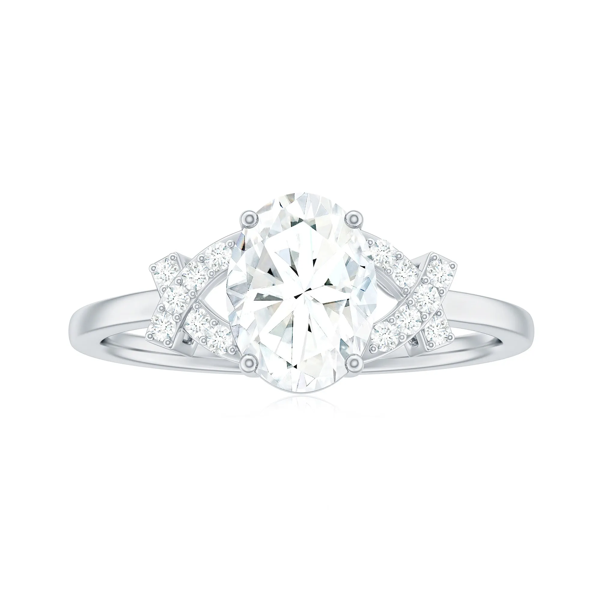 Oval Zircon Solitaire Split Shank Ring