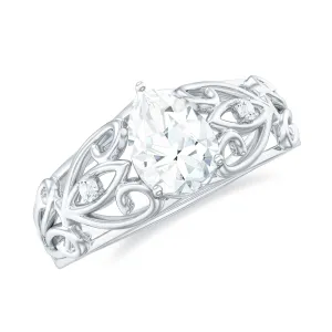 Pear Shaped Lab Created Diamond Solitaire Filigree Ring