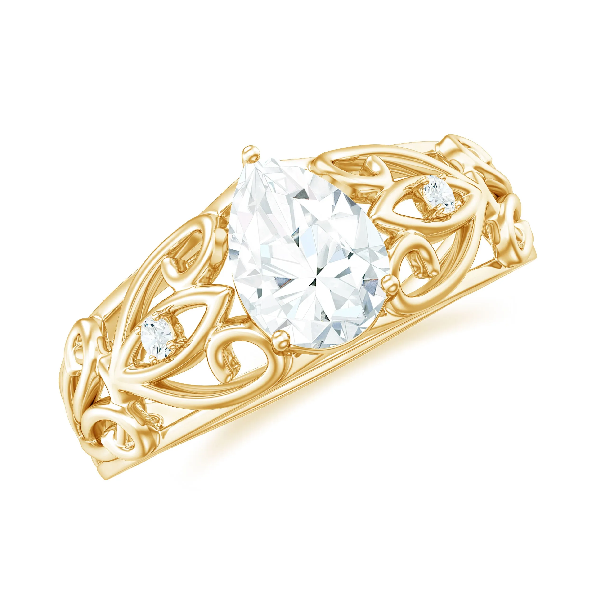 Pear Shaped Lab Created Diamond Solitaire Filigree Ring