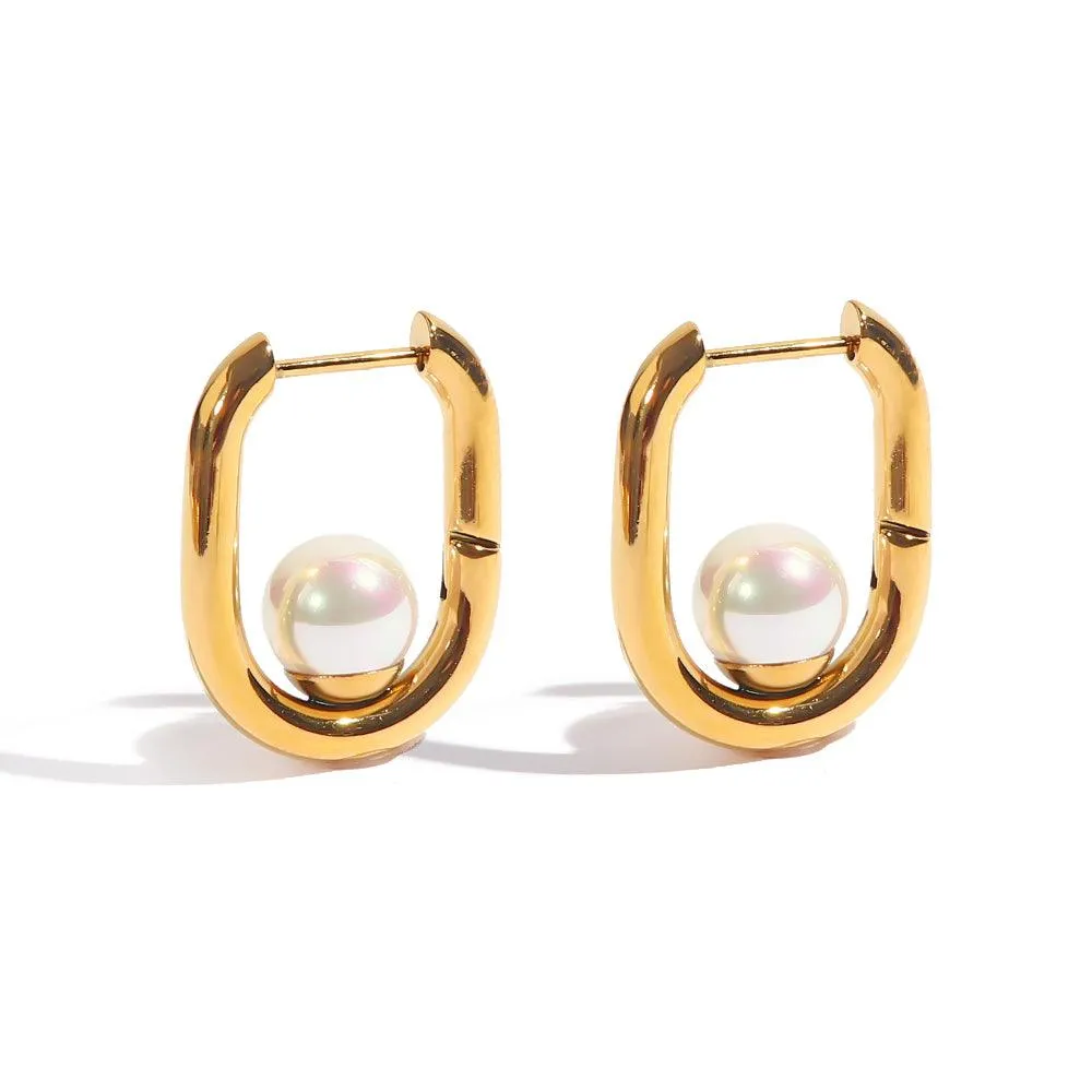 Pearl U Shaped Hoop Earring