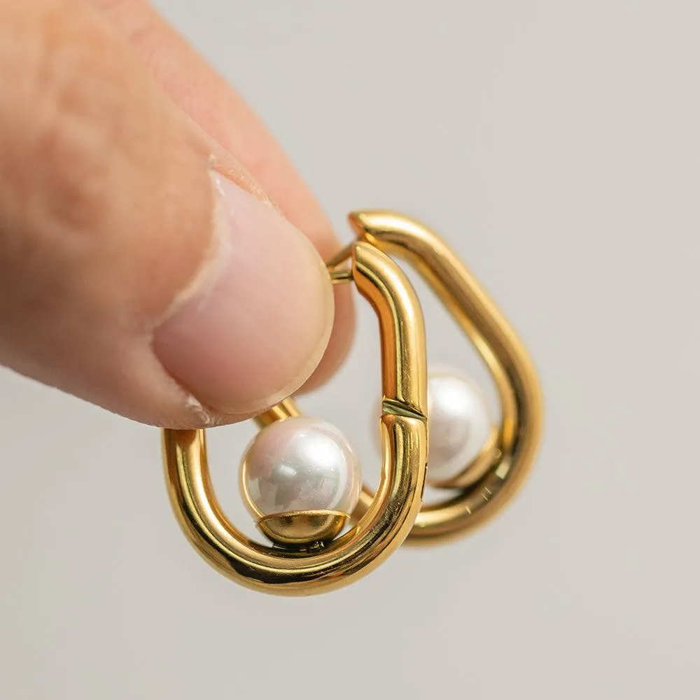 Pearl U Shaped Hoop Earring