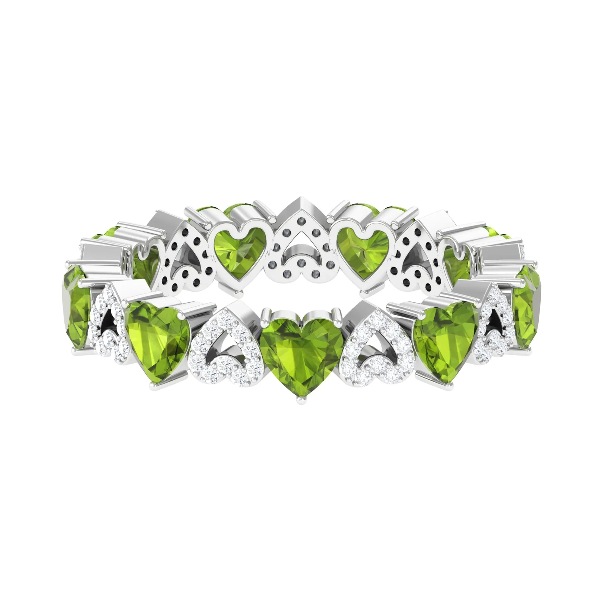 Peridot and Diamond Heart Shape Eternity Ring