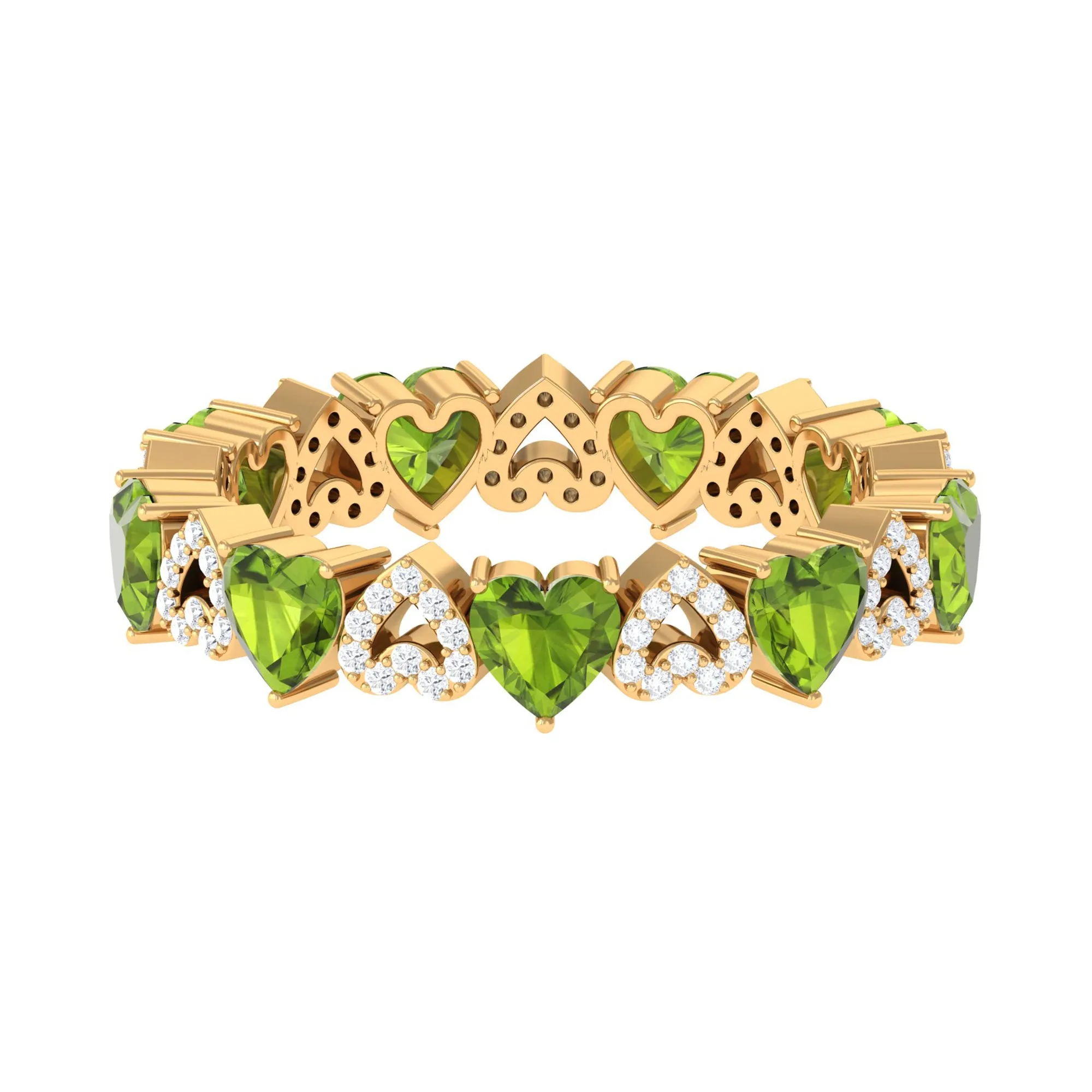 Peridot and Diamond Heart Shape Eternity Ring