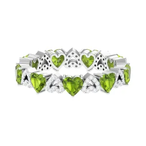 Peridot and Diamond Heart Shape Eternity Ring