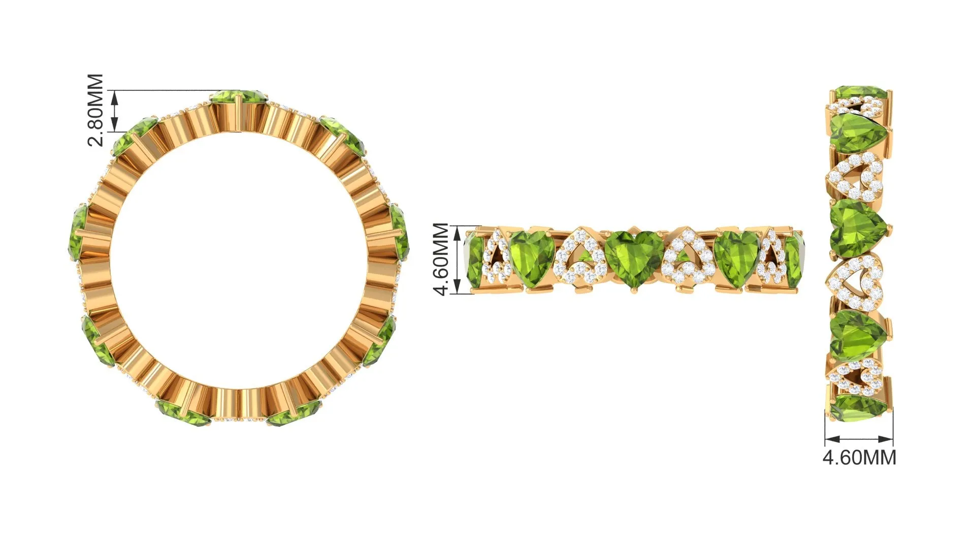 Peridot and Diamond Heart Shape Eternity Ring