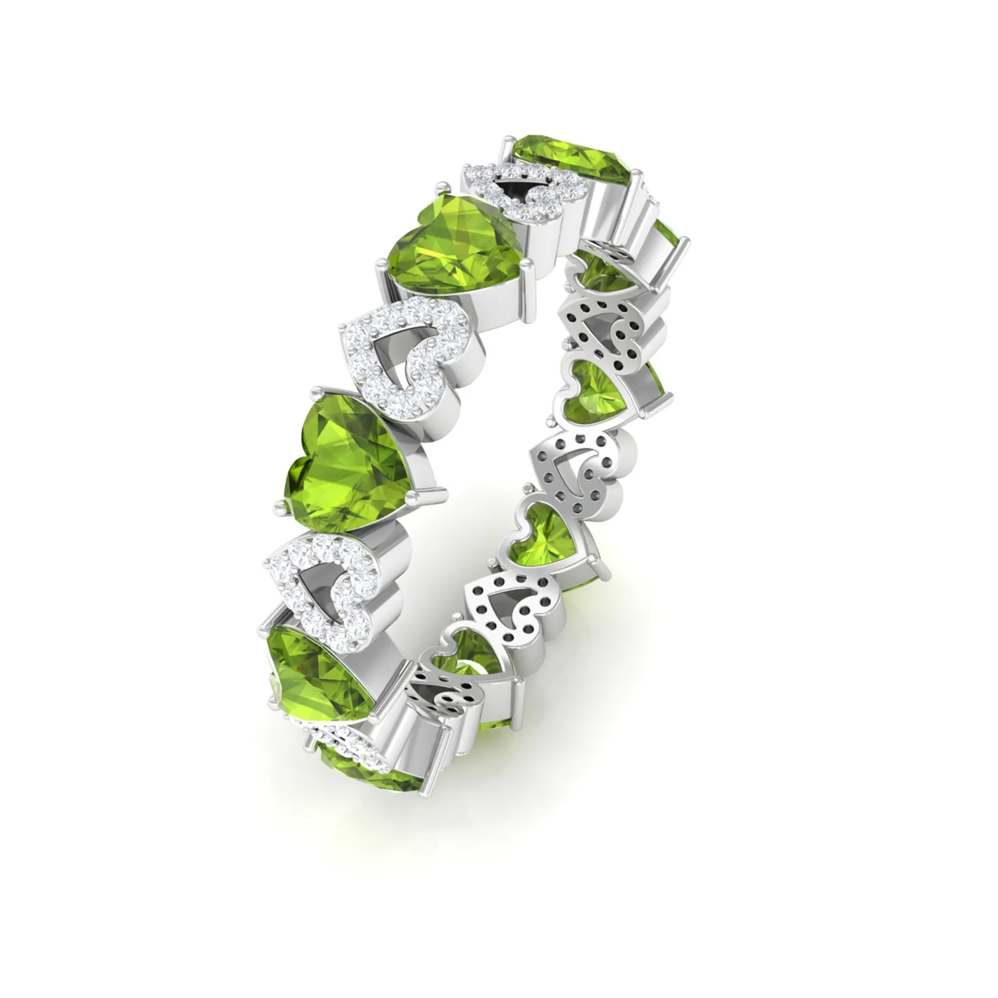 Peridot and Diamond Heart Shape Eternity Ring