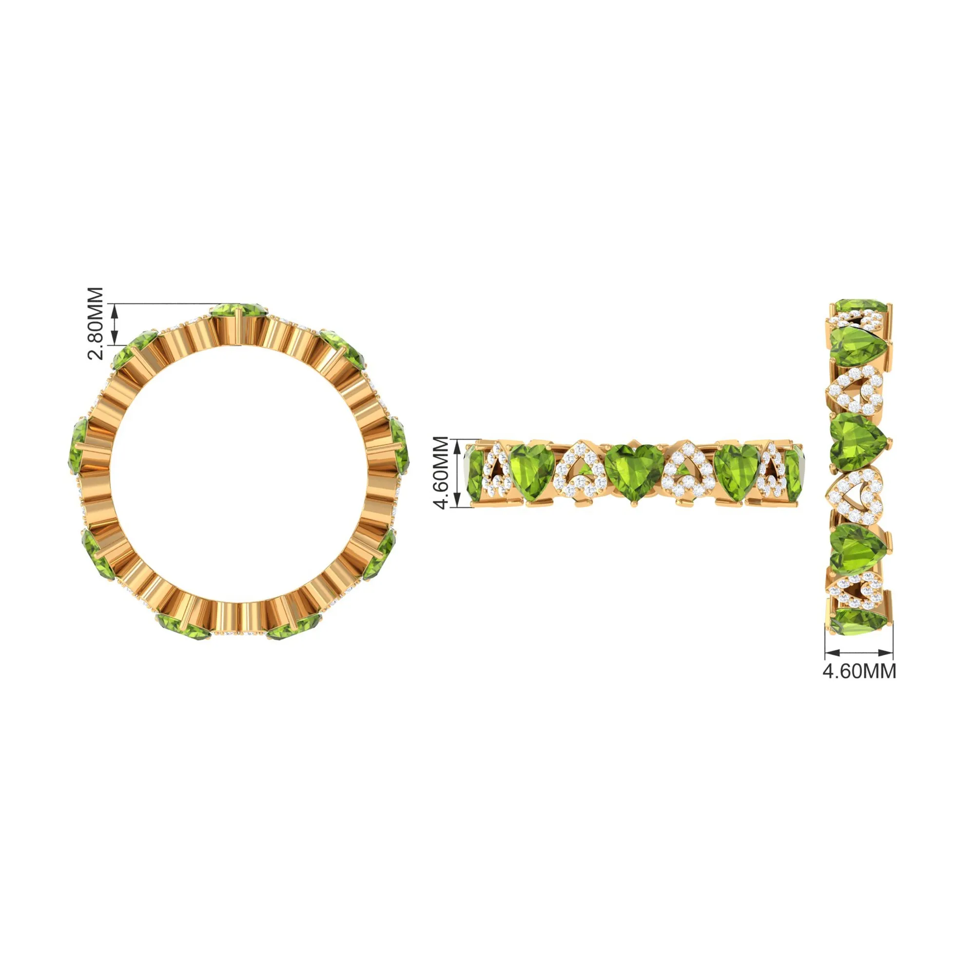 Peridot and Diamond Heart Shape Eternity Ring