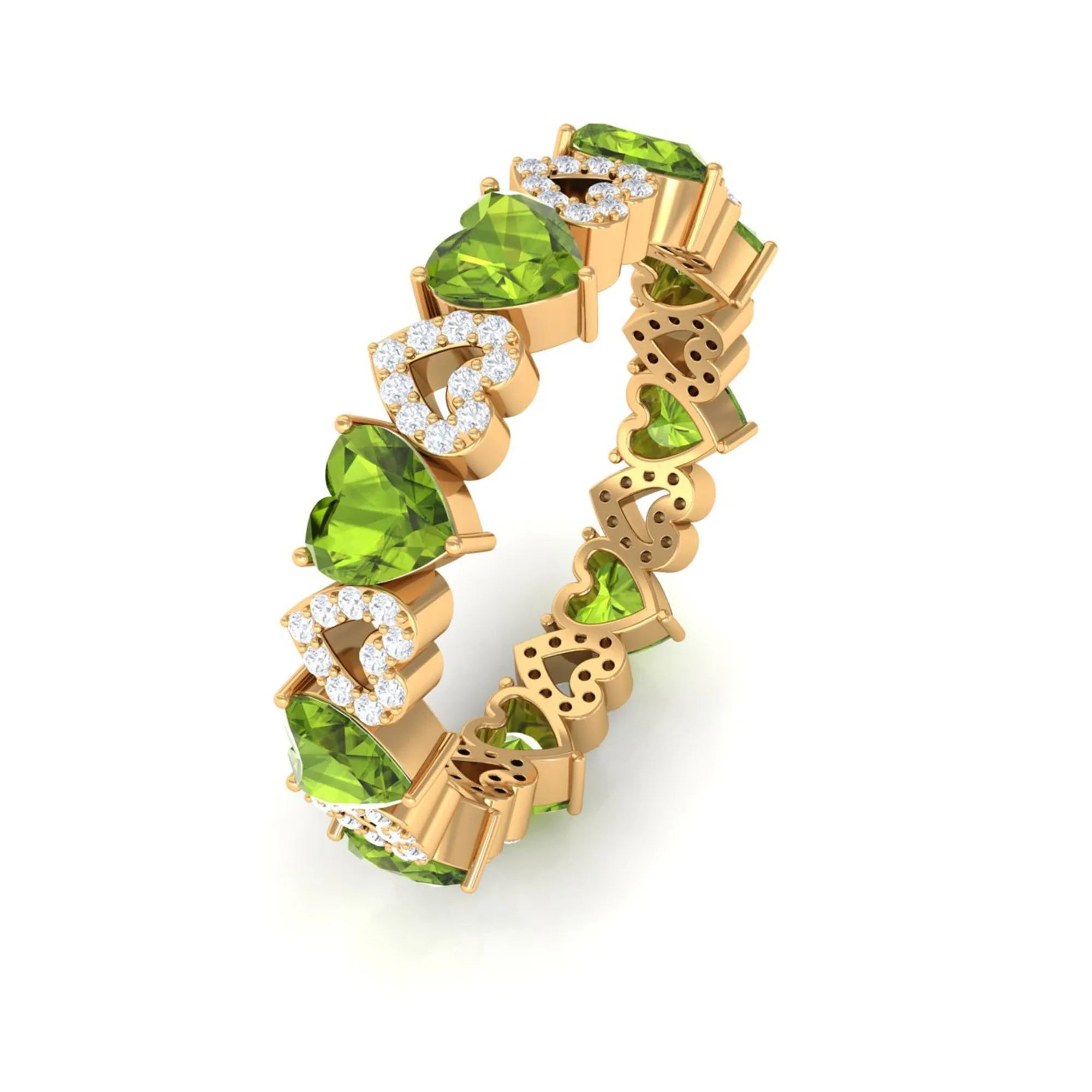 Peridot and Diamond Heart Shape Eternity Ring