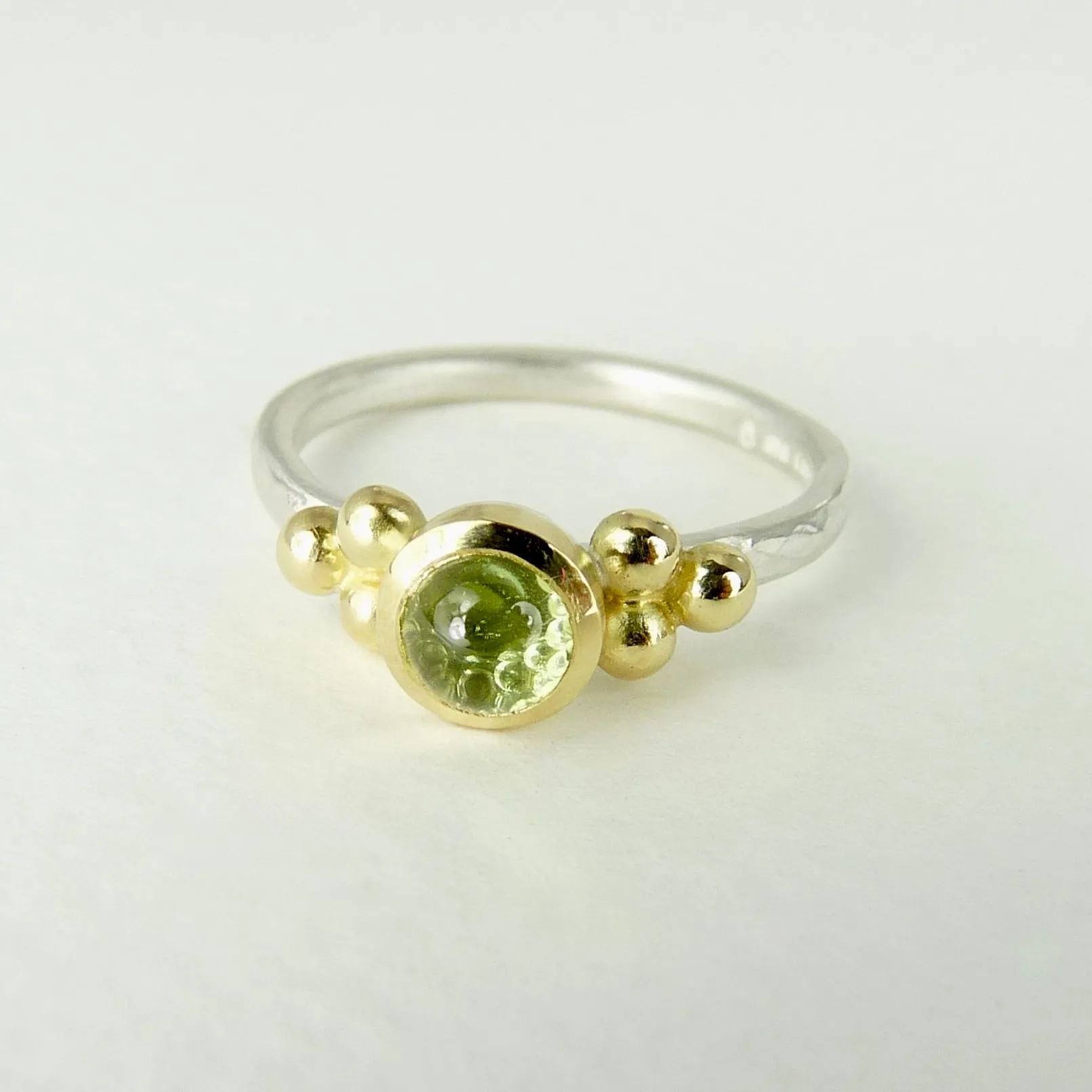 Peridot Granulation Ring with 18ct Gold and Silver