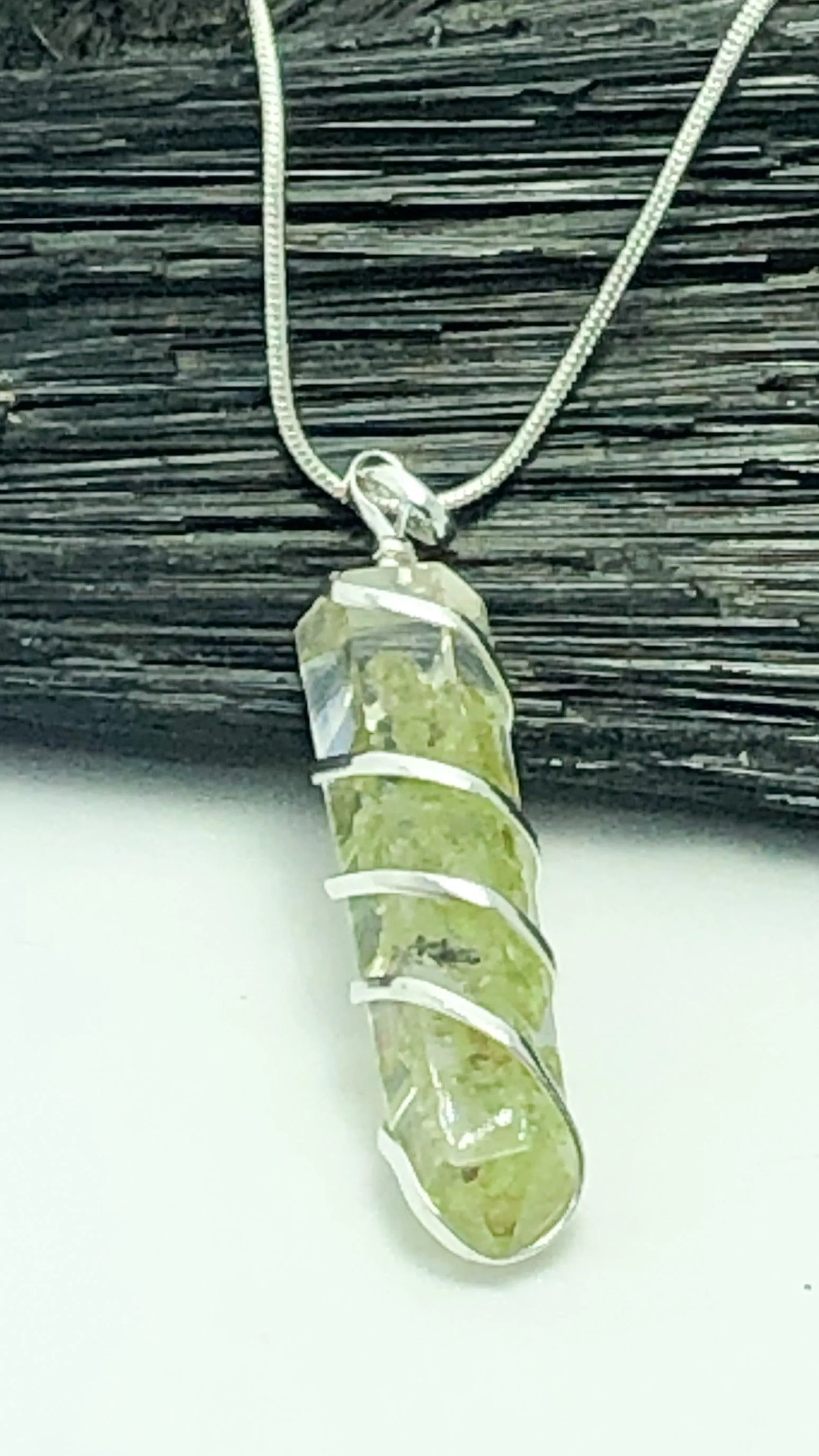 Peridot Organite Pendant with Silver Chain