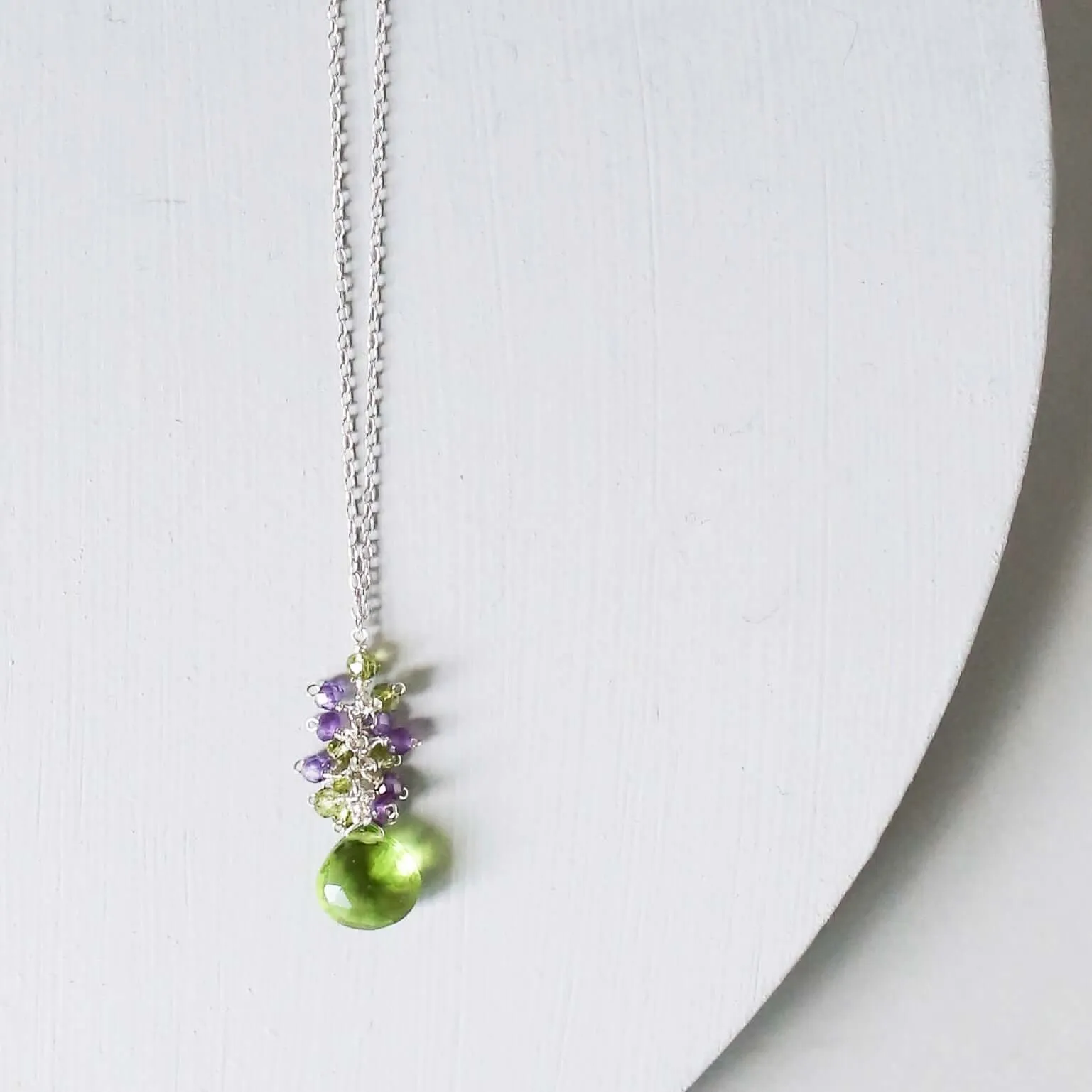 Peridot Quartz Raindrop Cluster Necklace