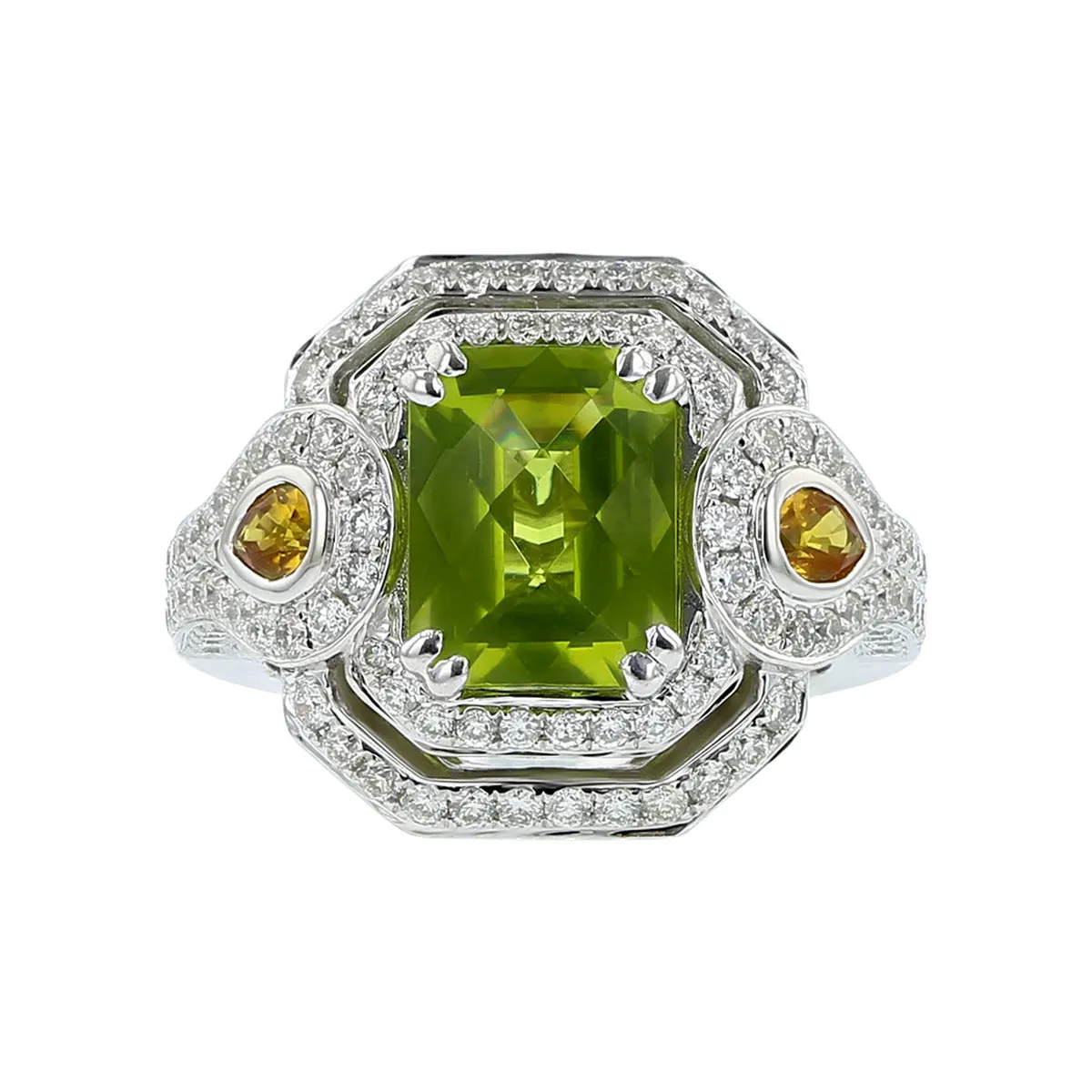 Peridot, Yellow Sapphire and Diamond Pastel Ring