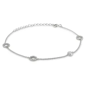 Platinum Finish Sterling Silver Micropave Open Circle and Bezel Adjustable Bracelet with Simulated Diamonds 7" - 9