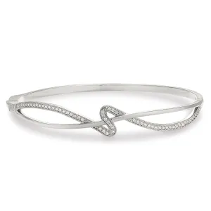 Platinum Finish Sterling Silver Micropave Ribbon Swirll Bangle Bracelet with Simulated Diamonds