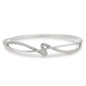 Platinum Finish Sterling Silver Micropave Ribbon Swirll Bangle Bracelet with Simulated Diamonds