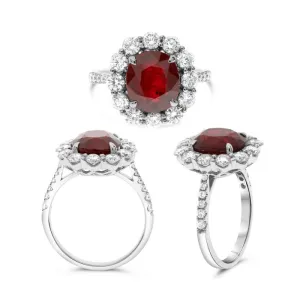 Platinum Round Ruby Diamond Halo Ring