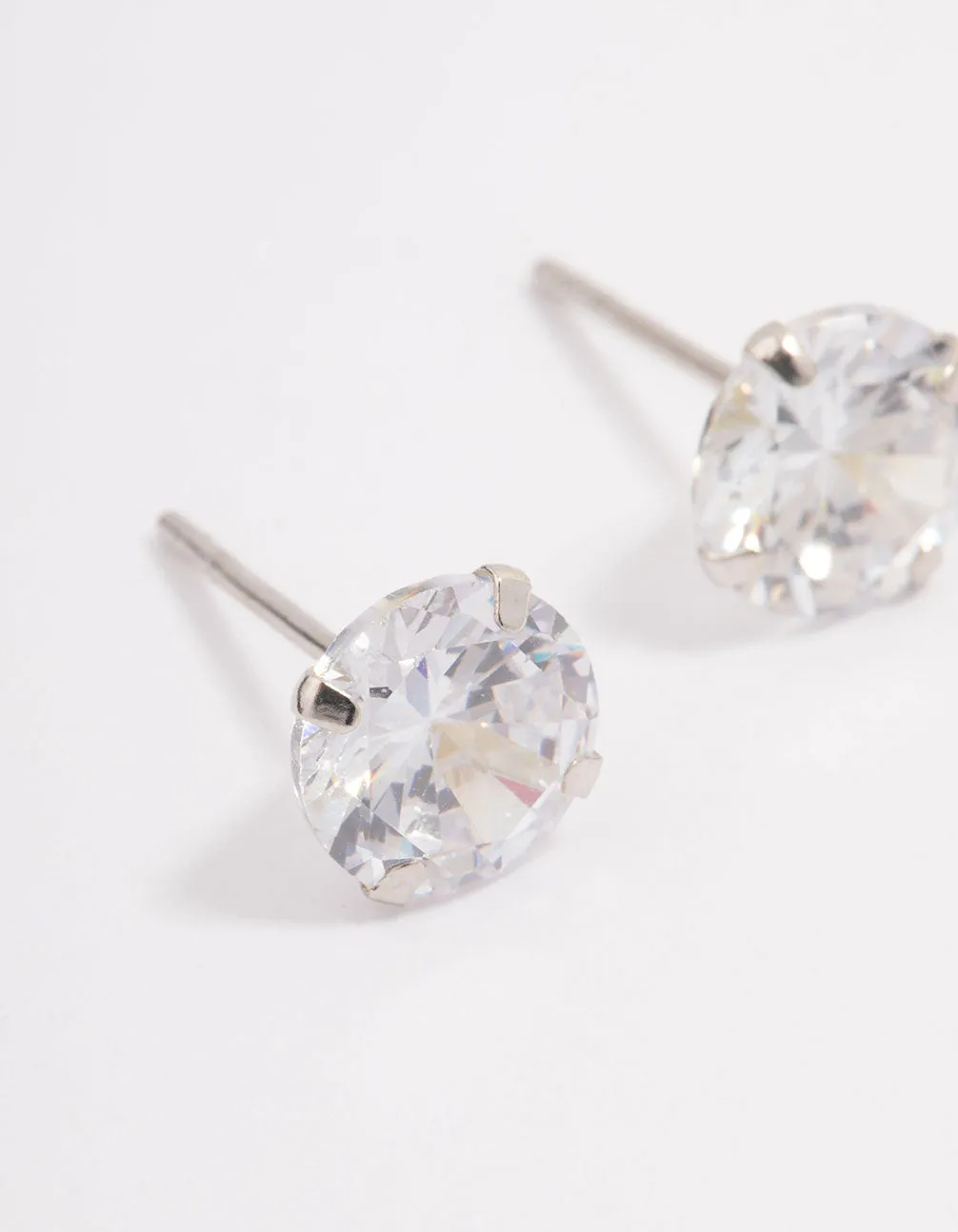 Platinum Sterling Silver Four Claw Cubic Zirconia Stud Earrings