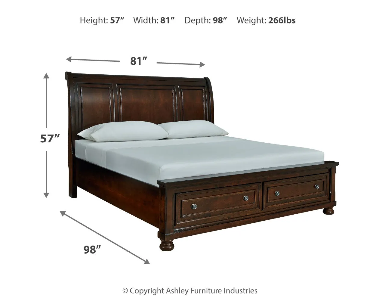 Porter California King Sleigh Bed with Mirrored Dresser