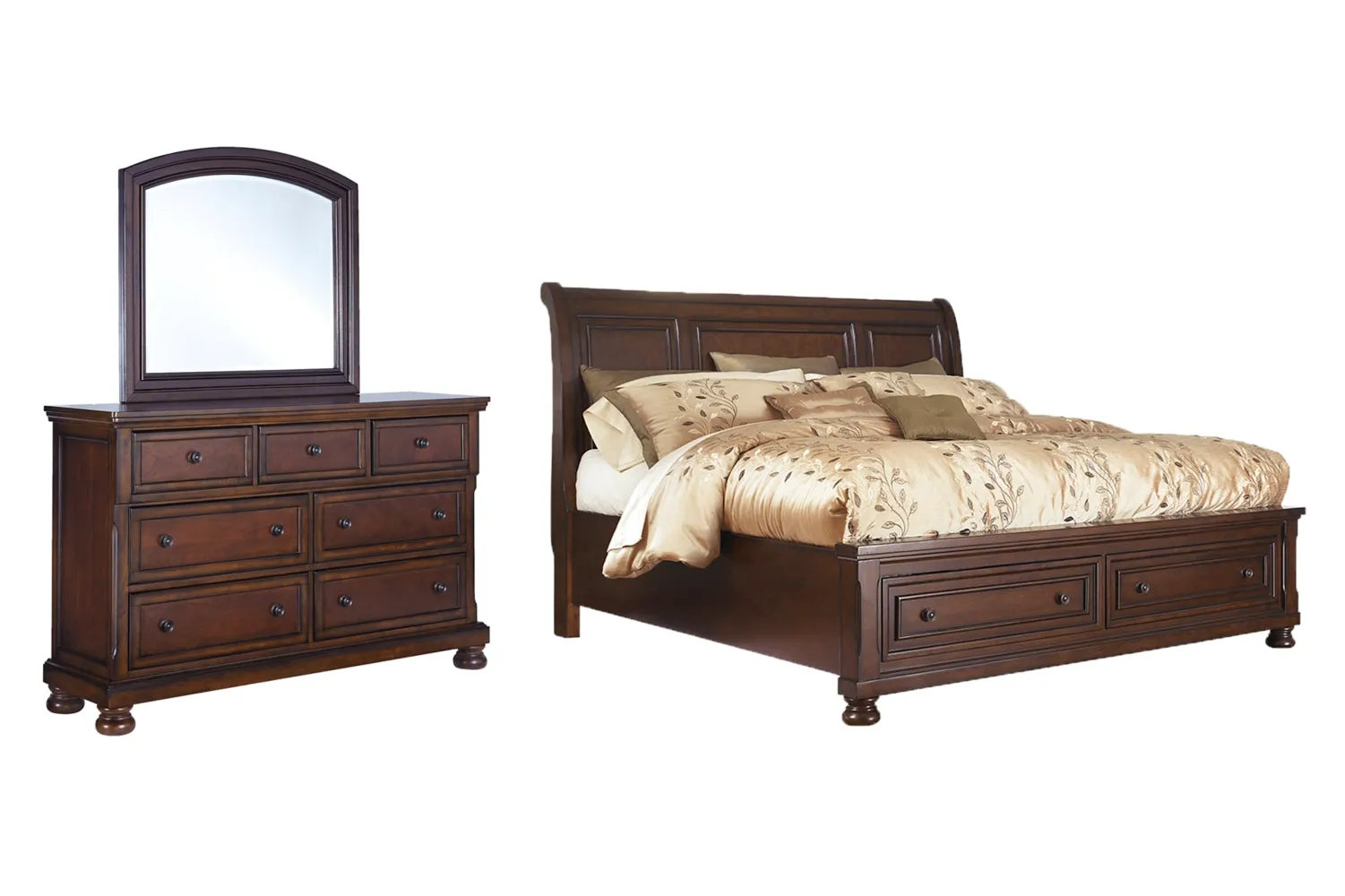 Porter California King Sleigh Bed with Mirrored Dresser