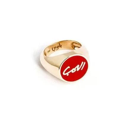 "AL HOBB" The Love Yellow Gold Enamel Signet Ring