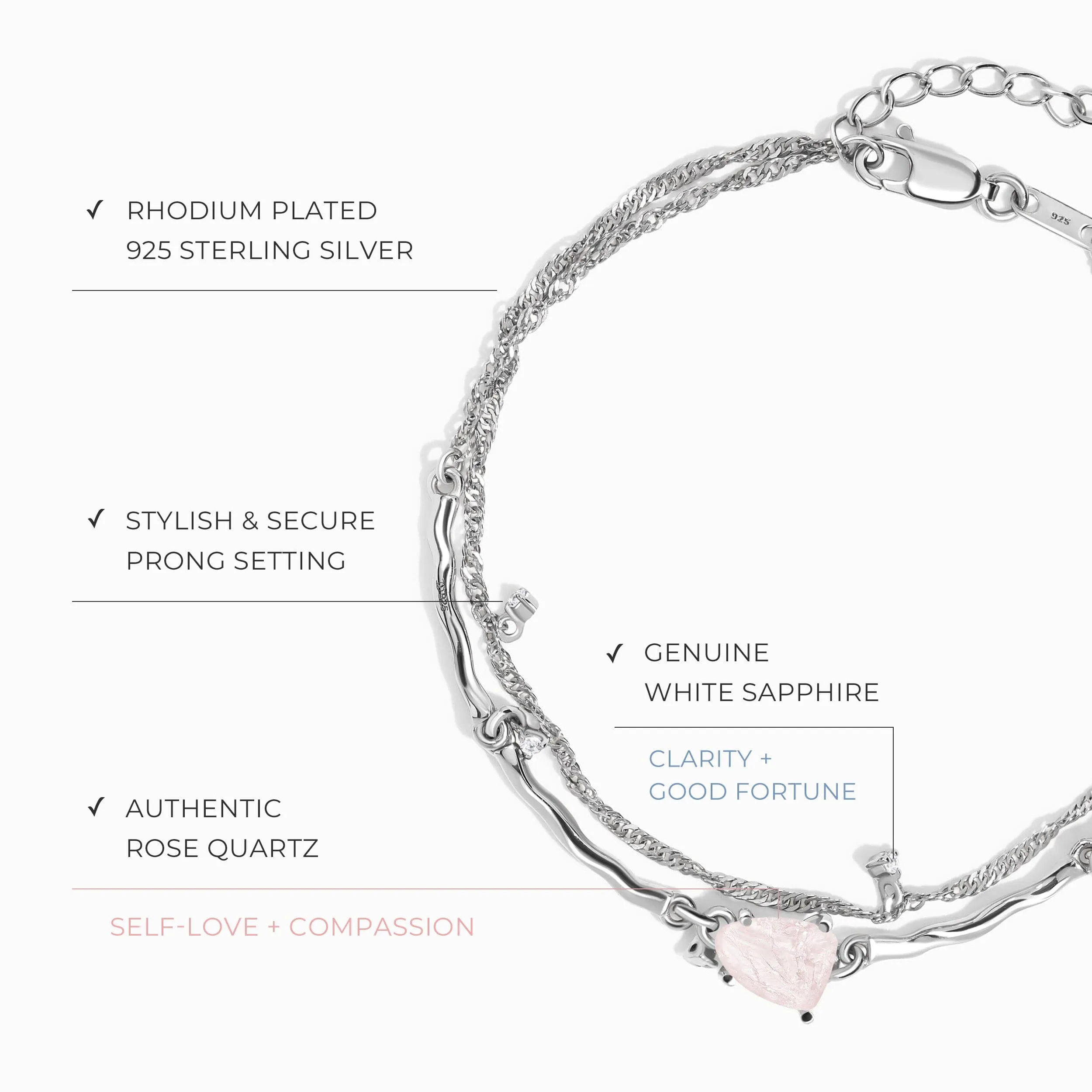 Raw Crystal Bracelet - Flow Rose Quartz